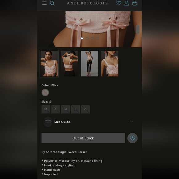 NWT By Anthropologie Tweed Corset, Size S - Picture 7 of 11